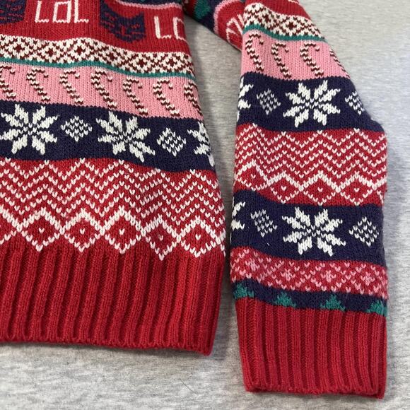 H&M Ugly Christmas Sweater Womens Small Red Pink Fair Isle HoHoHo Cat - Picture 5 of 10